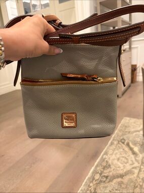 Dooney & Bourke Gray Pebble Leather Crossbody with Brown Trim